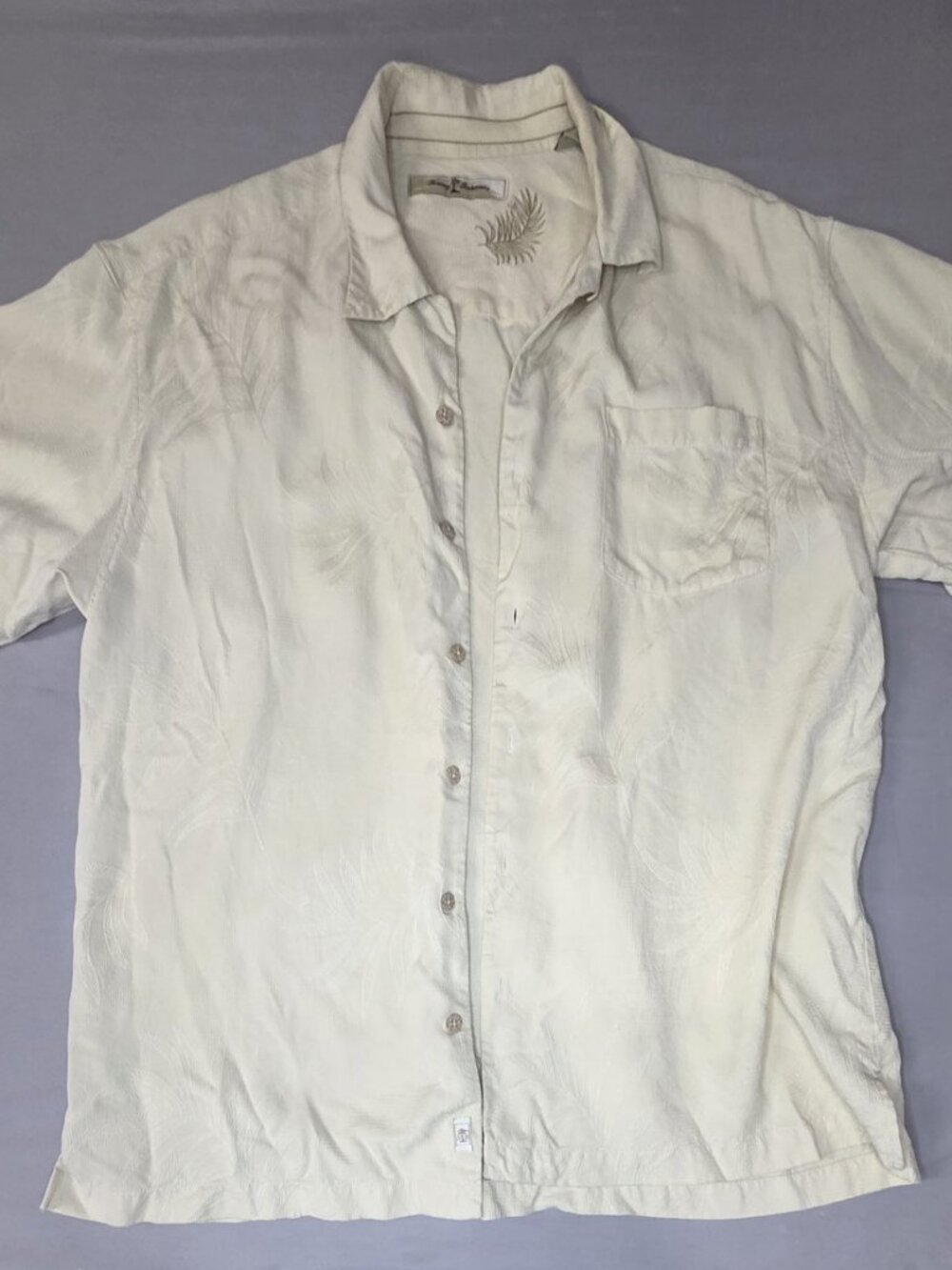 Tommy Bahama XL 100% Silk Cream Palm Jacquard Camp